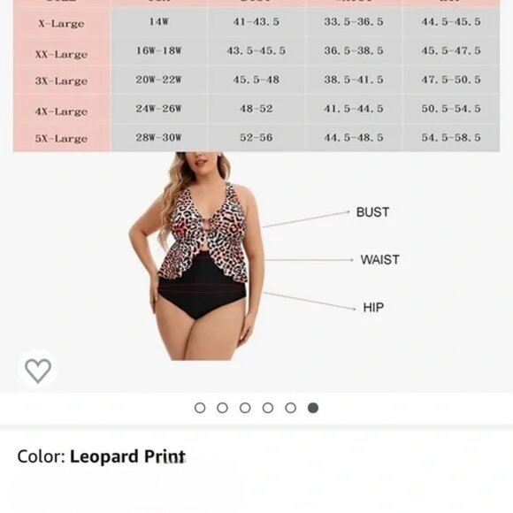 Weinicoco Plus Size Tankini Leopard Print one-Piece Swimsuit Sz. 5X NWT - Picture 12 of 13